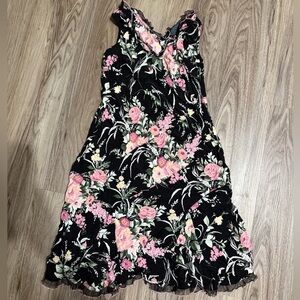 Elegant Floral Black and Pink Mini Dress